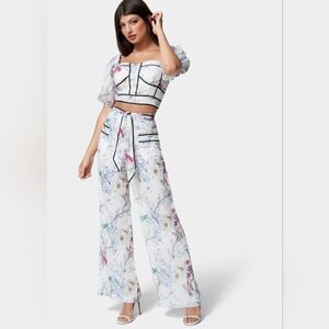 Bebe Floral Top and Wide-Leg Pants Set